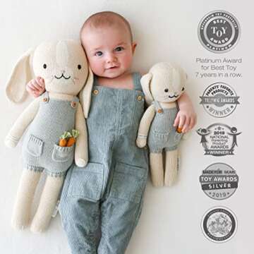 cuddle + kind Henry The Bunny Little 13" Hand-Knit Doll – 1 Doll = 10 Meals, Fair Trade, Heirloom Quality, Handcrafted in Peru, 100% Cotton Yarn