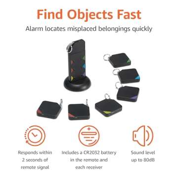 Amazon Basics Key Finder, Wallet, Pet, Phone, Item Locator - 6 Smart Trackers, 1 Remote, 100 ft (30 m) Range, up to 80dB alarm