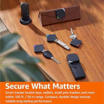 Amazon Basics Key Finder, Wallet, Pet, Phone, Item Locator - 6 Smart Trackers, 1 Remote, 100 ft (30 m) Range, up to 80dB alarm