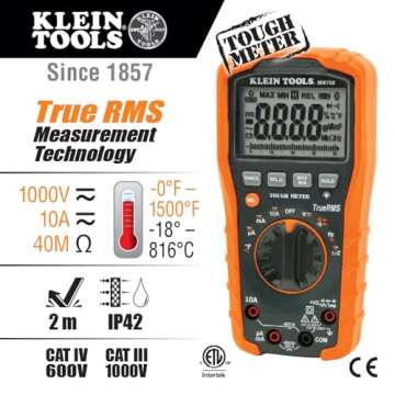 Klein Tools MM700 Multimeter, Electrical Tester is Auto Ranging, for AC/DC, LoZ, Temp, Capacitance, Resistance, Frequency, and More, 1000V