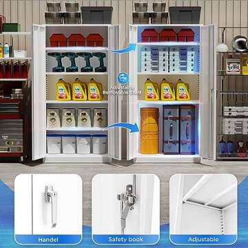 Greenvelly White Metal Storage Cabinet, 72" Locking Storage Cabinets with Doors and 4 Shelves, Tall Tool Storage Cabinet for Garage, Steel Lockable File Cabinet Metal Locker for Home Office, Classroom