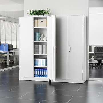 Greenvelly White Metal Storage Cabinet, 72" Locking Storage Cabinets with Doors and 4 Shelves, Tall Tool Storage Cabinet for Garage, Steel Lockable File Cabinet Metal Locker for Home Office, Classroom