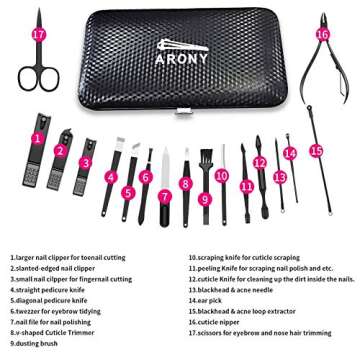 Nail Cutting Kit, Manicure Pedicure Set, Arony 17 in 1 Stainless Steel Manicure Pedicure Kit, Manicure Kit, Nail Clipper Set, Professional Grooming Kit, Nail Tools with Luxurious Leather Travel Case