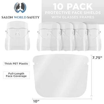 TCP Global Salon World Safety Face Shields with All Clear Glasses Frames (Pack of 10) - Ultra Clear Full Face Shields