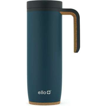 Ello Magnet 18oz Vacuum Insulated Stainless Steel Travel Mug with Side Handle and Leak-Proof Slider Lid and Built-in Coaster, Keeps Hot for 5 Hours, Perfect for Coffee or Tea, BPA-Free