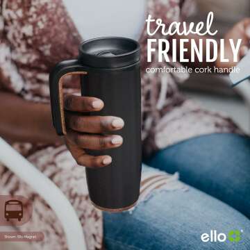 Ello Magnet 18oz Vacuum Insulated Stainless Steel Travel Mug with Side Handle and Leak-Proof Slider Lid and Built-in Coaster, Keeps Hot for 5 Hours, Perfect for Coffee or Tea, BPA-Free