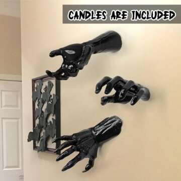 DAZONGE Halloween Decorations, Pack of 3 Wall Mounted Creepy Reaching Hands with Lighted Candles, Life-Sized Horror Hands for Gothic Wall Decorations, Scary Halloween Decorations Indoor