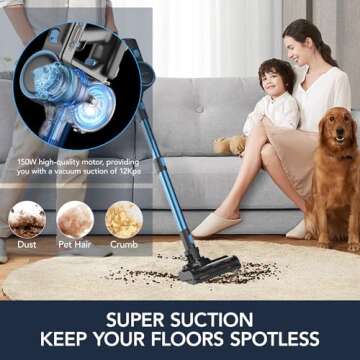 HAIMEEC Cordless Vacuum Cleaner with Dust Cup, LED Headlights, Removable Stick Vac, Crevice Tool, Cordless Vacuum for Household Pet Hair, Carpet and Hard Floors, 45min Runtime, C1