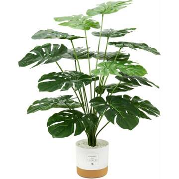 26" Fake Plants Large, Tropical Palm Tree Artificial Monstera Faux Plant Tree with Pot for Home Office Living Room Decor Indoor