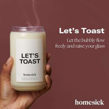 Homesick Scented Candles for Home (Let's Toast) - 13.75 oz Long-Lasting Soy Wax Blend Jar Candle Gifts for Women & Men for All Occasions, 60-80 Hours Burn Time - Notes of Mandarin & Grapefruit