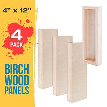 U.S. Art Supply 4" x 12" Unfinished Cradled Wood Panels for Painting, Gallery 1-1/2" Deep (4 Pack) - Artist Depth Wooden Wall Canvases - Mixed-Media Craft, Acrylic, Oil, Encaustic, Paint Pouring