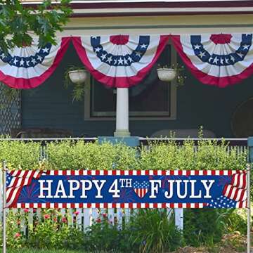 Croar Happy 4th of July Patriotic Large Outdoor Banner 120 x 20 Inch, American Flag Decorative Fence Yard Sign America Stars and Stripes Backdrop, USA Independence Day Home Decoration Party Supplies