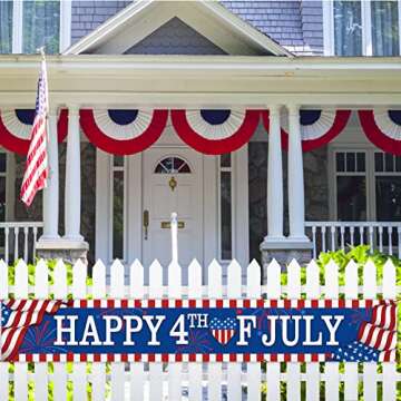 Croar Happy 4th of July Patriotic Large Outdoor Banner 120 x 20 Inch, American Flag Decorative Fence Yard Sign America Stars and Stripes Backdrop, USA Independence Day Home Decoration Party Supplies