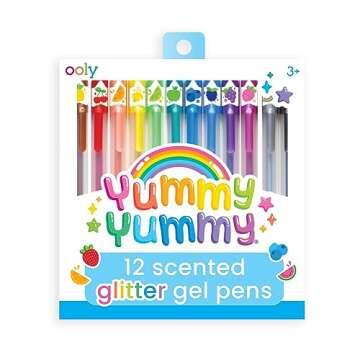 Ooly Scented Yummy Yummy Glitter Gel Pens (Set of 12) and Twist Up Crayons (Set of 10), Perfect for Kids, Adults, Art Supplies and Stationery Supplies, Great Kid's Activities for School