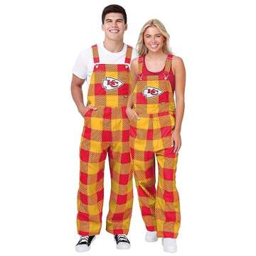 FOCO Kansas City Chiefs NFL Womens Plaid Bib Overalls - L