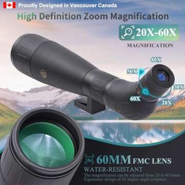 Fetch Falcon 20-60X60 FMC HD Spotting Scopes Long Range Spotting with Metal Tripod，Phone Holder and Carry Bag