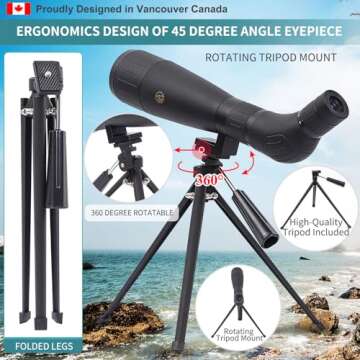 Fetch Falcon 20-60X60 FMC HD Spotting Scopes Long Range Spotting with Metal Tripod，Phone Holder and Carry Bag