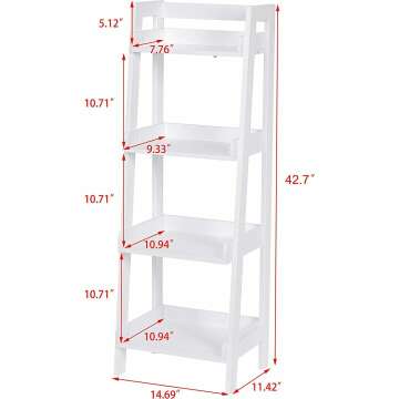 UTEX 4-Tier Ladder Shelf, Bathroom Shelf Freestanding, 4-Shelf Spacesaver Open Wood Shelving Unit, Ladder Shelf (White)