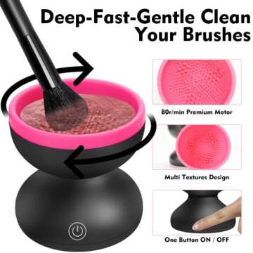 Electric Makeup Brush Cleaner Machine, Portable Automatic Spinner Brush Cleaner Tools for All Size Makeup Brushes, Make Up Brush Cleaner Cleanser Gifts for Women Girlfriend Wife Mom Daughter(black)