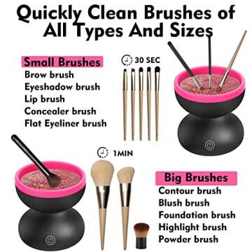 Electric Makeup Brush Cleaner Machine, Portable Automatic Spinner Brush Cleaner Tools for All Size Makeup Brushes, Make Up Brush Cleaner Cleanser Gifts for Women Girlfriend Wife Mom Daughter(black)