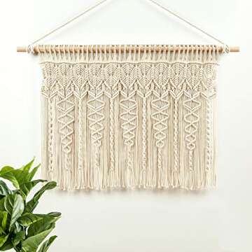 Lush Decor Boho Macrame Textured Cotton Valance, 40" W x 30" L, Neutral - Boho Kitchen Curtains & Wall Decor - Macrame Valance - Bathroom Window Curtains