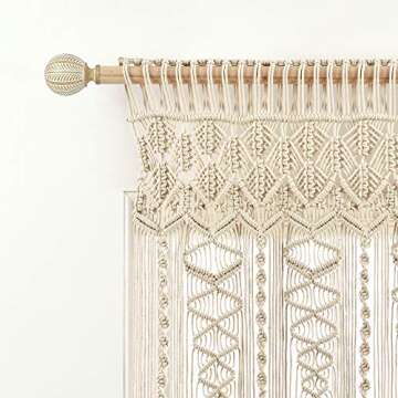 Lush Decor Boho Macrame Textured Cotton Valance, 40" W x 30" L, Neutral - Boho Kitchen Curtains & Wall Decor - Macrame Valance - Bathroom Window Curtains