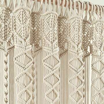 Lush Decor Boho Macrame Textured Cotton Valance, 40" W x 30" L, Neutral - Boho Kitchen Curtains & Wall Decor - Macrame Valance - Bathroom Window Curtains