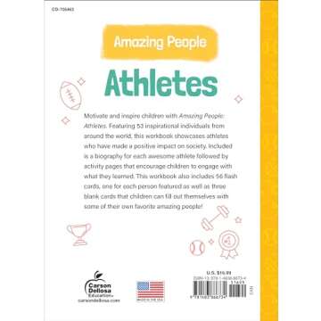 Amazing People: Athletes Activity Book for Children, Inspiring Athletes Children's Workbook With Flash Cards, Puzzles, Games, Motivational Poster, and Stickers, Activity Books for Grade 1 +