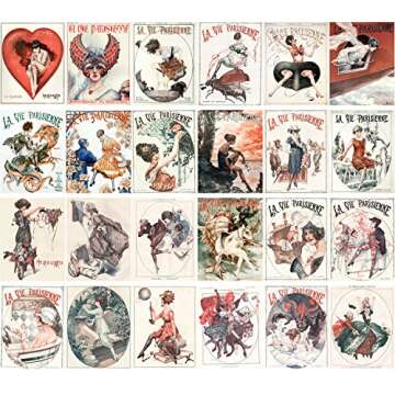 PIXILUV Vintage PostCards 24 pcs La Vie Parisien Vintage European Pinup Cheri