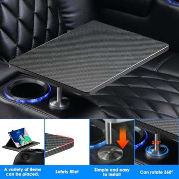 Weilianda Home Theater Seating Series Swivel Tray Table Carbon Fiber Pattern