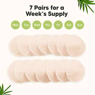 Organic Nursing Pads - 14 Washable Viscose Derived from Bamboo Breastfeeding Pads, Wash Bag, Reusable Breast Pads for Breastfeeding, Nipple Pads for Breastfeeding Essentials (Bare Beige, L 4.8")