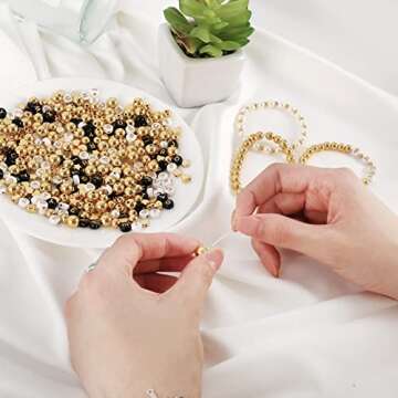 Whaline 1500Pcs Gold Spacer Beads Kit 10 Styles Bracelets Making Beads Assorted Gold White Black Spacer Beads Star Flat Beads Alphabet Letter Beads for DIY Craft Jewelry Making Necklace Bracelet