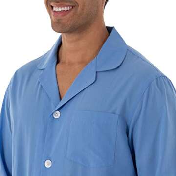 Fruit of the Loom Men's Long Sleeve Broadcloth Pajama Set, Azure Blue, X-Large