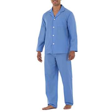 Fruit of the Loom Men's Long Sleeve Broadcloth Pajama Set, Azure Blue, X-Large