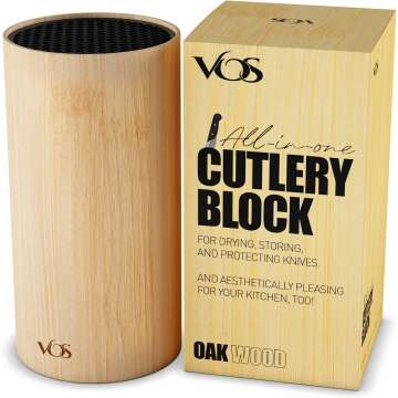 Vos Universal Knife Block - Countertop Knife Block Without Knives - Knife Holder with Non-Slip Base Sturdy Knife Organizer - Space Saving Knife Stand, Sleek & Modern Knife Rack - Bamboo
