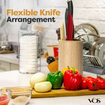 Vos Universal Knife Block - Countertop Knife Block Without Knives - Knife Holder with Non-Slip Base Sturdy Knife Organizer - Space Saving Knife Stand, Sleek & Modern Knife Rack - Bamboo