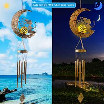 JOBOSI Decorative Mobiles Moon Fairy Gifts, Solar Sports Fan Wind Chimes,Gifts for Mom,Gifts for Women,Gifts for Grandma,Garden Courtyard Lawn Decoration,Thanksgiving Gifts