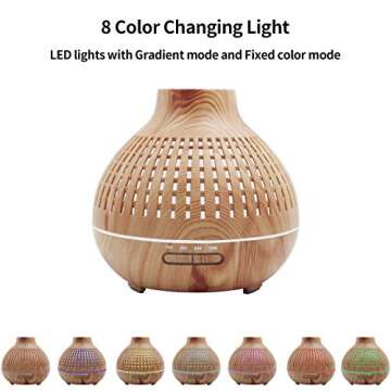 Camyse Essential Oil Diffuser, 400ML Diffusers for Essential Oils Ultrasonic Aromatherapy Diffuser & Humidifier, 8 Colors Mood Light, Waterless Auto-Off for Home Office