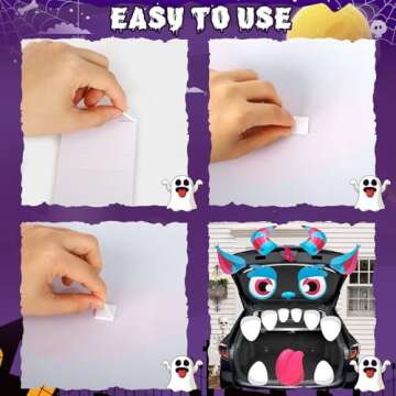 Roberly Trunk or Treat Car Decorations Kit, Halloween Cute Monster Face Garage Door Decorations Waterproof Car Stickers with Eyes Horns Fangs Claws for Car SUV Garage Outdoor Party Decor