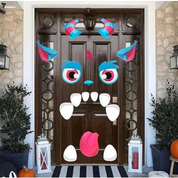 Roberly Trunk or Treat Car Decorations Kit, Halloween Cute Monster Face Garage Door Decorations Waterproof Car Stickers with Eyes Horns Fangs Claws for Car SUV Garage Outdoor Party Decor