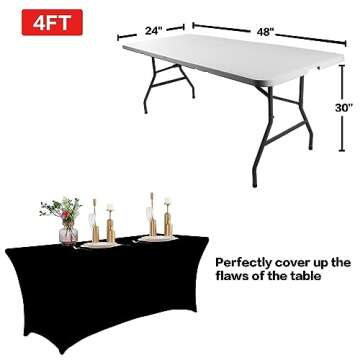 4FT Black Spandex Tablecloth for Events and Parties