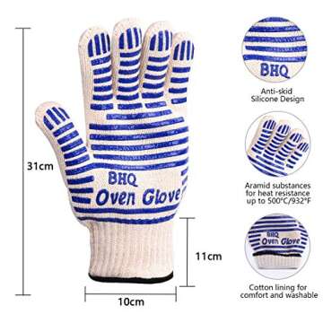 Extreme Heat Resistant Oven Gloves -Oven Glove Oven Mitt Hand Protection from Air Fryer Cooking Gloves for BBQ Grilling Baking Cutting Welding Smoker Fireplace Party Present Christmas Use (Blue)