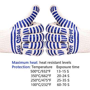 Extreme Heat Resistant Oven Gloves -Oven Glove Oven Mitt Hand Protection from Air Fryer Cooking Gloves for BBQ Grilling Baking Cutting Welding Smoker Fireplace Party Present Christmas Use (Blue)