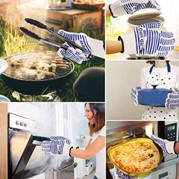 Extreme Heat Resistant Oven Gloves -Oven Glove Oven Mitt Hand Protection from Air Fryer Cooking Gloves for BBQ Grilling Baking Cutting Welding Smoker Fireplace Party Present Christmas Use (Blue)