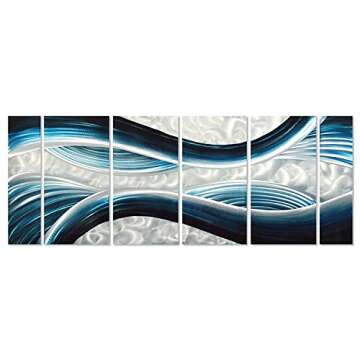 Pure Art Blue Desire Metal Wall Art - Large Wall Decor in Ocean Abstract Design - 3D Wall Art for Modern and Contemporary Decor - Great for Indoor Settings - 6-Panels 24x 65-inch