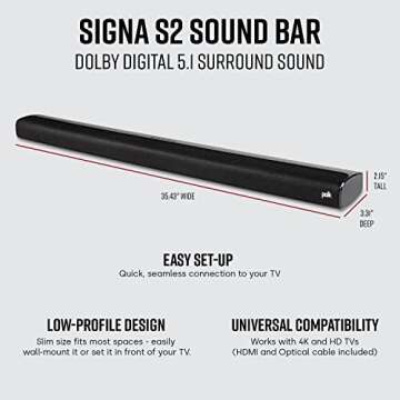 Polk Audio Signa S2 Sound Bar & Subwoofer - VoiceAdjust, Ultra-Slim, HDMI, Bluetooth