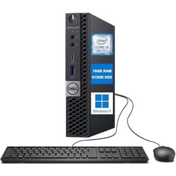 DELL Optiplex 5070 Micro MFF Desktop PC Intel i5-9500T, 16GB DDR4 New 512GB M.2 NVMe SSD, WiFi BT HDMI New KB & Mouse Windows 11 Pro (Renewed)