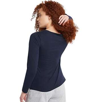 Hanes Women's Long Sleeve Cotton T-Shirt - Lightweight Modern Fit Tee in Navy