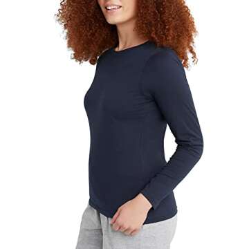 Hanes Navy Long Sleeve Cotton T-Shirt for Women