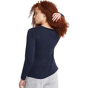 Hanes Navy Long Sleeve Cotton T-Shirt for Women